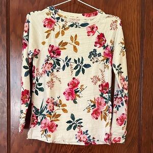 LOFT Floral Print Cotton Sweater - Cream and Pink
